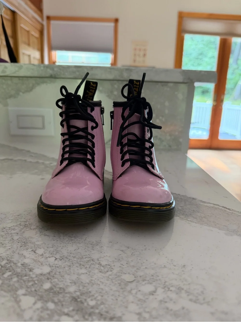 Dr. Martens Pink Gloss Patent Lace-Up Kids Boots